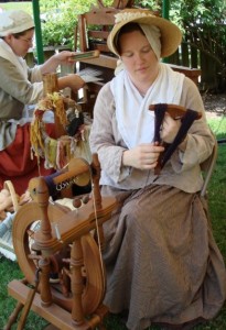 Women spinning and weaving at the Joel Lane House