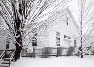 Meetinghouse in the snow, photo credit Edward Mair