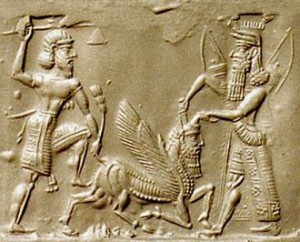 Enkidu and Gilgamesh cylinder seal impression