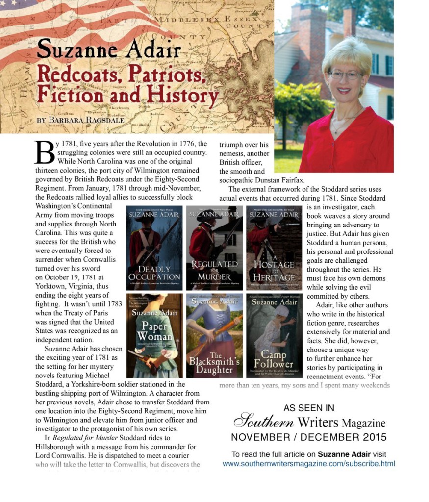 Suzanne Adair feature in Southern Writers Magazine Nov-Dec 2015