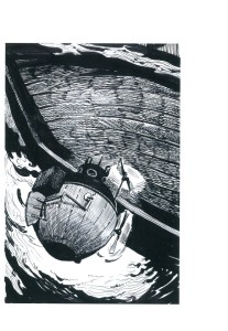 Turtle submarine beneath ship