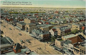 Bird’s Eye View of New Orleans LA with French Quarter, postcard from author’s collection