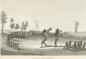 Aboriginal people during a ceremony from an account of the English colony in NSW by David Collins
