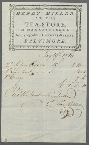 Tea receipt from Winterthur collection dated 1786